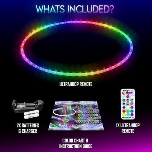 UltraHoop Remote LED Hoop - Wireless Control 60 Color Changing LED Lights w/ 300+ Modes & Patterns - Rechargeable Battery, HDPE Collapsible, Advanced to Beginner Hula Hoops - 34” x 3/4" OD - UltraPoi - size: 34" x 3/4" OD (Most Popular)