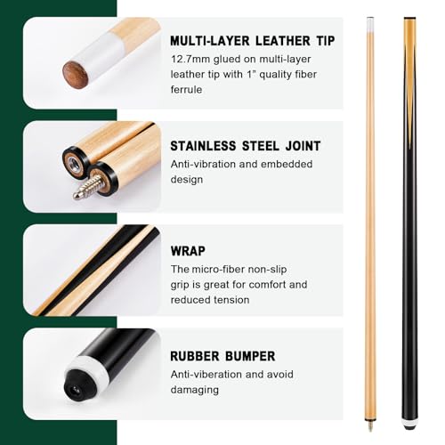 Outus 71 Pcs Premium Pool & Billiard Table Accessories Set – Pool Balls, Cue Sticks with Tips, Triangle Rack, Chalks, Brush Spot Stickers for Home Family & Beginner Practice - style: Standard Style Balls