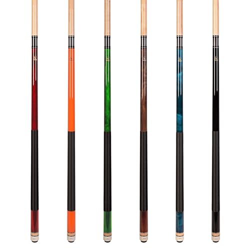 Set of Aska L2 Billiard Pool Cue Sticks, 58" Hard Rock Canadian Maple, 5/16x18 Joint, 13mm Hard Tip, Mixed Weights - style: Set of 6 Sticks(with Orange)