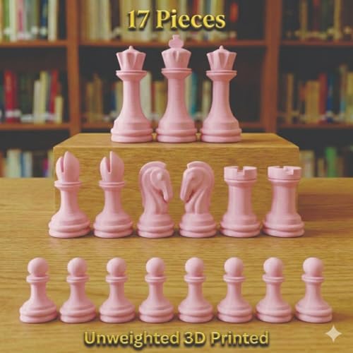 Staunton Chess Pieces Half Set, 17 Pink Pieces, 3.75" King | Made in USA - color: Pink