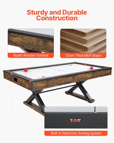 VEVOR 84" Air Hockey Table, Indoor Arcade Table Gaming Set with 2 Pushers, 2 Pucks, Electronic Scorer, X-Shaped Legs & High-Powered Blower, Air Powered Hockey Game Table for Family Game Room Office