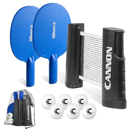 Cannon Sports Table Tennis Set – 2 Unbreakable Paddles, 6 3-Star Balls, Retractable Net & Carry Bag – Clamp-On Portable Ping Pong Net Fits Tables up to 2 Inch Thick, Extends to 6 Feet - color: Blue
