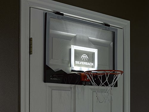 Silverback 23" LED Light-Up Over the Door Mini Basketball Hoop Includes Mini Basketball and Air Pump , Black - color: Black 23"