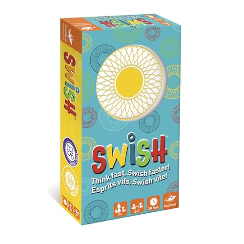 FoxMind Games: Swish Card Game, Spatial Reasoning Board Game for Ages 7 and up, Rotate, Stack & Match Transparent Cards to Win. Waterproof Cards & Travel Bag - Perfect Family Travel Game