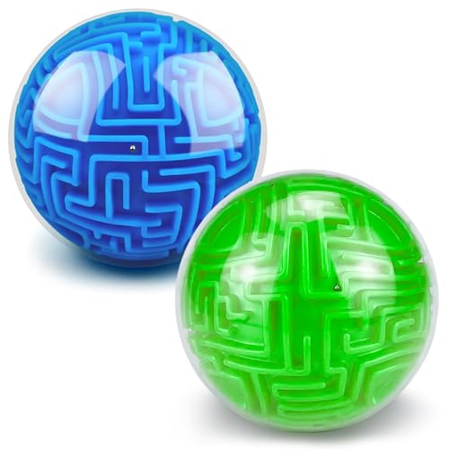 3D Puzzle Ball Maze Brain Teasers Games Puzzle Toy Gravity Memory Cube Educational Toys Gifts for Students Teens Adults,Blue and Green - color: Blue,green