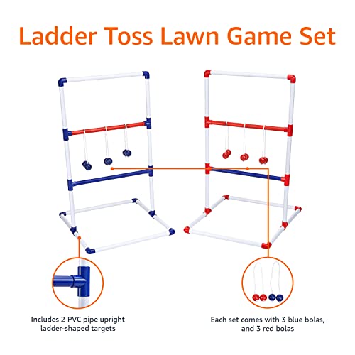 Amazon Basics Portable Ladder Toss Outdoor Game Set with Carrying Case, Simple to Assemble, Red/Blue