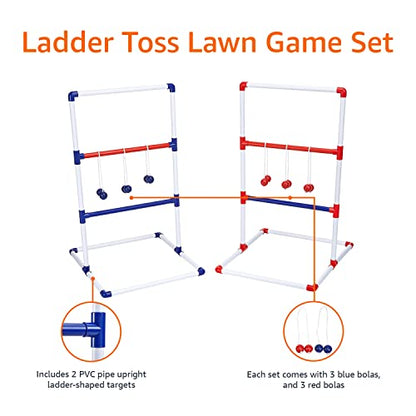 Amazon Basics Portable Ladder Toss Outdoor Game Set with Carrying Case, Simple to Assemble, Red/Blue