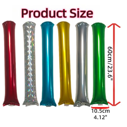 48pcs Round Head Boom Sticks Thunder Sticks Cheering Sticks Team Spirit Plastic Cheerleading Spirit Stick Clapper Inflatable Noise Maker Sports Supply (Metallic red) - color: Metallic Red