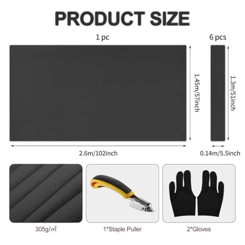 STRONGBERRY Pre-Cut Pool Table Felt Replacement Kit - 8ft Billiard Cloth w/Gloves, Strips & Tools, Felt for Pool Tables - color: BLACK