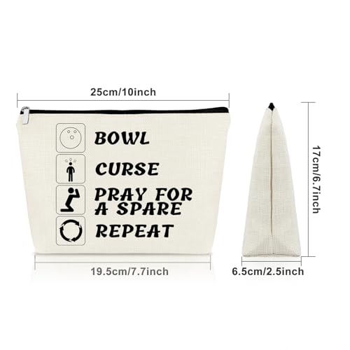 Sazuwu Bowling Lover Gifts Makeup Bag Bowling Team Gifts for Women Coach Sports Lover Present Bowlings Ball Zipper Pouch Graduation Gift Christmas Birthday Present Travel Toiletry Pouch - color: BOWL CURSE PRAY FOR A SPARE REPEAT Style1
