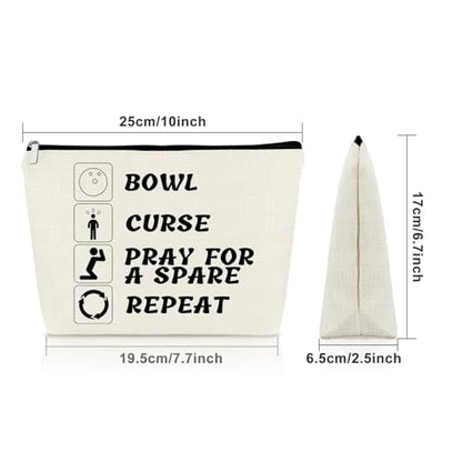 Sazuwu Bowling Lover Gifts Makeup Bag Bowling Team Gifts for Women Coach Sports Lover Present Bowlings Ball Zipper Pouch Graduation Gift Christmas Birthday Present Travel Toiletry Pouch - color: BOWL CURSE PRAY FOR A SPARE REPEAT Style1