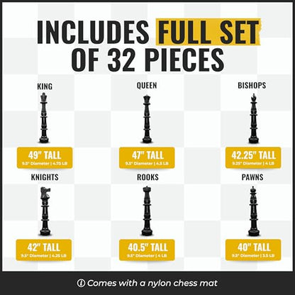 MegaChess Giant Chess Set Game with 49" Tall King - A Large Chess Set Yard Game for Families Looking for Outdoor Jumbo Games - 32 Large Pieces Made from Durable HDPE (Plastic Board Included)