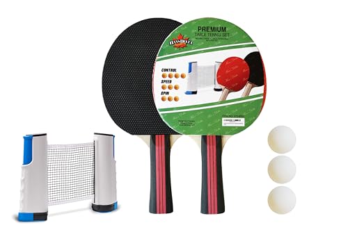 HAN'S DELTA Ping Pong Paddle Sets - 2 or 4 Player Table Tennis Paddles, Pingpong Balls & Net - Table Tennis Equipment & Ping Pong Accessories - style: Premium Set (2 Paddles+3 Balls+Retractable Net)