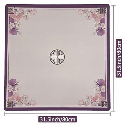 Mahjong Mat for Table, 31.5 x 31.5 Inch | Pink&Purple Flower, Portable Packaging Bag, Non-Slip, Noise Reduce, Water-Absorbent, For Card Games/Dominoes/Board Games