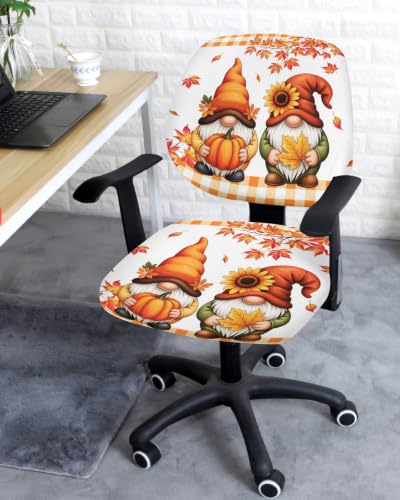 Savannan Office Chair Cover, Thanksgiving Gnome Sunflower Protective Stretch Elastic Universal Cover for Desk Task Chair,Computer Rotating Chair 1 Pcs Fall Orange Maple Leaves