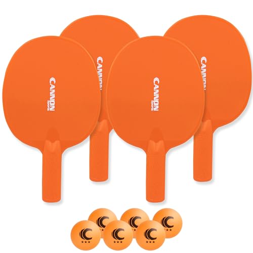 Cannon Sports Unbreakable Table Tennis Paddle Set - 4 Rackets with 6 Pack of 3-Star Table Tennis Balls – Portable Set for 4 Players - color: 4 Orange Paddles + 6 Orange Balls