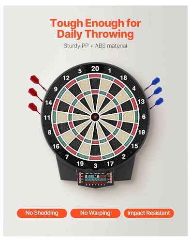 Electronic Dart Board, 15.5" Target, 43 Games, 320+ Variations, 8 Players, LCD Scoring, 6 Darts & 50 Tips - Home Game Room