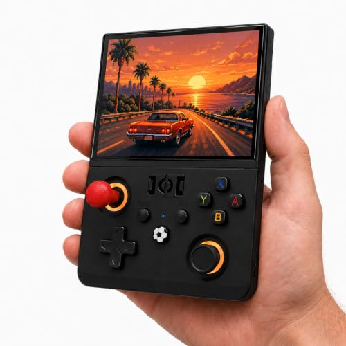 R36MAX2 Retro Handheld Game Console, 4.5-Inch 1024x768 IPS Screen, 128GB 22000+ Classic Games, Open Source Linux System, Dual Arcade Joysticks, 4000mAh Battery, Portable Case, (Black) - color: Black