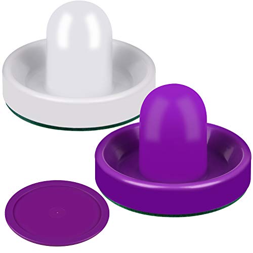 ONE250 Air Hockey Pushers and Red Air Hockey Pucks, Goal Handles Paddles Replacement Accessories for Game Tables (4 Striker, 4 Puck Pack) - color: Purple & White