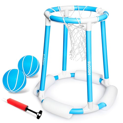 Sloosh Pool Basketball Hoop Set, Floating Basketball Pool Game, Swimming Floats Toys with Balls Pump, Summer Outdoor Water Play Toy for Kids and Adults (Blue) - color: Blue