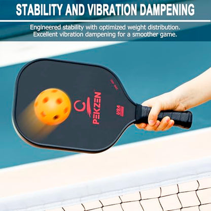 Limited Edition - PEKZEN Professional Pickleball Paddle Crafted with Japan T700 Carbon Fiber, Thermoformed Process with Minimalist Design - color: Fiery Red