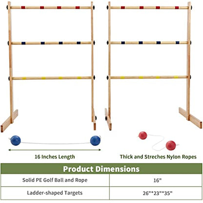 ApudArmis Ladder Toss Game Set, 35x26In Pine Wooden Golf Ladder Lawn Game with 6 Bolos Balls and Carrying Case - Outdoor Backyard Game for Teens Adults Family（New Version Sturdy Bolts）