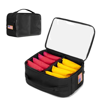 Cornhole Bags Carrying Case Holds Up to 8 Bags, Cornhole Bean Bags Carry Bag Holder with Padded Divider, Flag Patch Area and Portable Handle,Holder for Cornhole Game Enthusiast (Bag Only)
