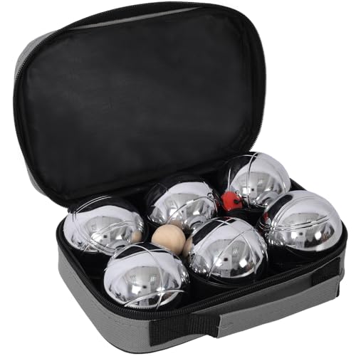 Bocce Ball Game Set, Outdoor Bocce Ball Set, 6 Metal and 1 Wooden Jack, Measuring Tools, Premium Carrying Case, Suitable for Garden, Beach, Backyard and Leisure Entertainment (Gray) - color: Gray