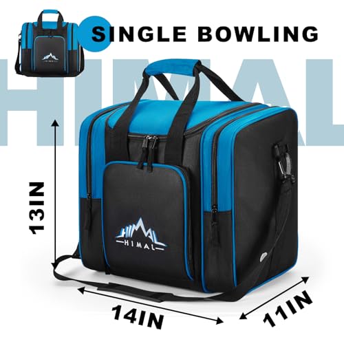 Himal Bowling Ball Bag for Single Sphere - Bowling Ball Tote Bowler's Bag with Padded Sphere Holder - Fits Bowler's Shoes Up to Mens Size 14 - color: Blue