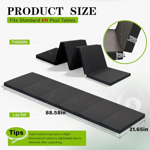 Pool Table Insert Mat 8ft for Pool Table Protection Billiard Table to Dining Table Foldable & Removable Hard Top Foam Mat with Zipper, Black
