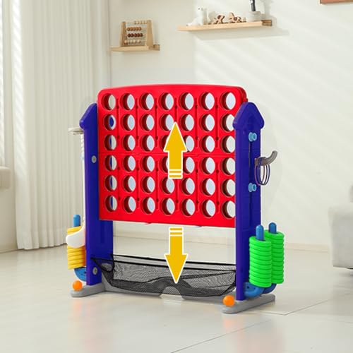 4-to-Score Giant Game Set, 4-in-1 Indoor Outdoor Yard Family Connect Game (4-in-a-Row + Basketball + Ring Toss + Mini Golf), Height Adjustable 2.5–3.3FT, Includes Carry Bag - size: 43"x16"x38"-Blue&Red