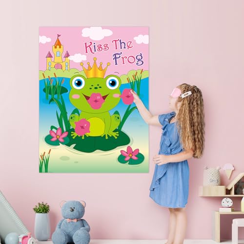 WERNNSAI Valentines Party Game - Pin The Kiss On The Frog Valentines Day Party Games Valentine Frog Pin Game for Classroom Family School Activities 21'' x 28" Poster with 24 PCS Stickers - style: Frog