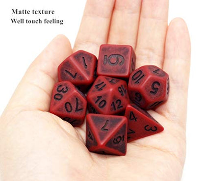 DND Dice Set Ancient RPG Dice for Dungeons and Dragons(D&D) Pathfinder MTG Tabletop Role Playing Game Polyhedral 7-Die Dice Group (Scarlet) - color: Scarlet