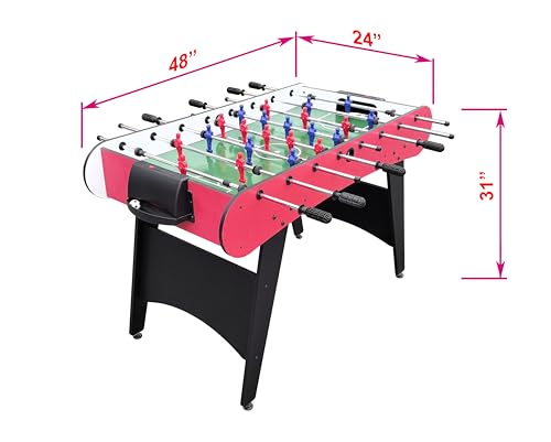 48'' Soccer Table, Large Size Foosball Game Table for Adult, Football Table with Cup Hloders & Sturdy Leg for Game Rooms & Parties, Red - size: 48''-Soccer Table Red