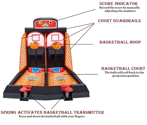 Zugar Land Desktop Mini Basketball Shooting Game for Two (9") Plastic. Tabletop Desk Games to Reduce Stress Fun Sport Hoop Set