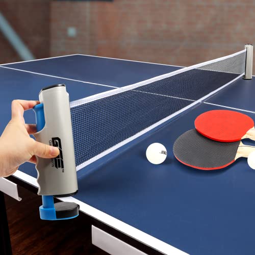 GSE Games & Sports Expert Adjustable Retractable Ping Pong Net Set & Post. Professional Table Tennis Rackets and Balls, Net with Posts and Storage Bag - Pingpong Paddle and Game Table Accessories. | Adjustable - color: Grey Net