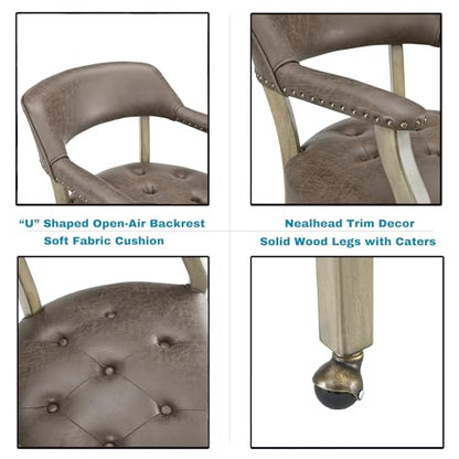 Set of 4 Dining Chair with Casters, Accent Captains Chairs with Wheels & Arms,Wheeled Roller Wood Chairs for Kitchen & Game Poker Table,Antique Grey&Dark Brown(NO Table!) - color: Antique Grey&dark Brown