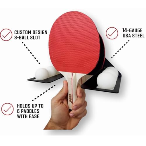 IRON AMERICAN Ping Pong Wall Rack, Made in USA - 1.375 Inch Slot for Balls and 3.25 Inch Slot for Paddles, Ping Pong Ball Holder Table Tennis, Hardware Included 5 Pack - style: 5-PACK
