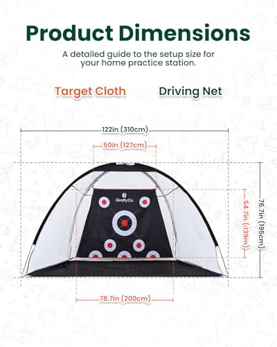 GIRAFFYCO Golf Practice Net with Dual-Turf Mat – Backyard Golf Hitting Net for Driving, Chipping & Swing Training, Includes Target Sheet, 5 Balls, Rubber Tee, Carry Bag & Scoreboard