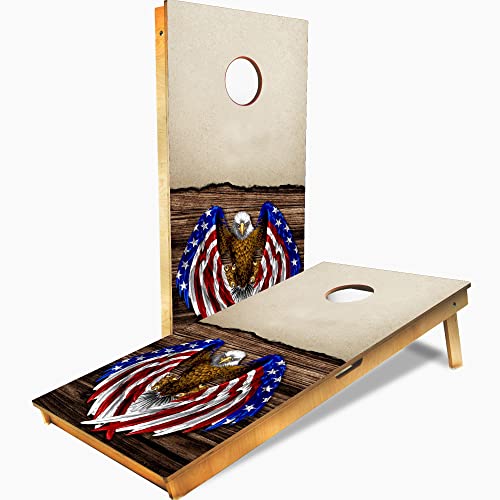 PRO Cornhole Boards, Impact Brace & Handle Cornhole Boards- 10+ Designs Cornhole Set - Handemade in USA, Tournament 2x4 Regulation Premium Baltic Birch Boards for Bean Bag toss, and Tournaments - color: Spilt Wood Eagle, size: 2X4 Cornhole Boards With Sim
