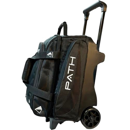 Pyramid Path Premium Deluxe 2 Ball Double Roller Bowling Bag With Large Separate Shoe Compartment (Up To US Mens Size 15) and Oversized Accessory Pocket, Retractable Locking Handle - Extends to 37" - color: Black