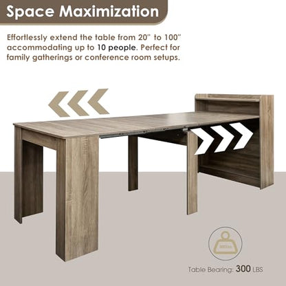 20"-99" Extendable Dining Table with Storage for 2-10 People, Modern Modular Extension Table, Space-Saving Extra Long Multifunctional Folding Dining Table, Oak - color: Oak, style: 20" - 99" (2-10 People)
