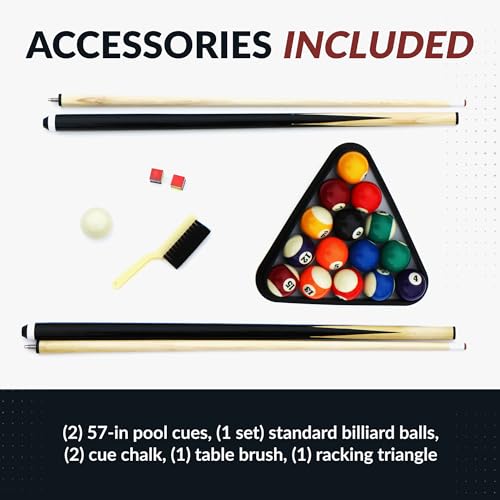 Hathaway Jupiter 7 Ft Heavy Duty Pool Table – Includes Cue Sticks, Billiard Balls, Brush – Modern Look for Family Billiards Games Room – Red Felt with Black Finish