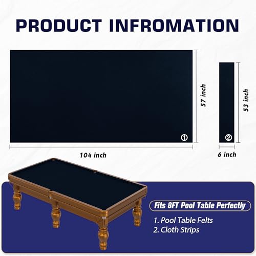 Pool Table Felt Cloth Billiard Cloth with 6 Pcs Cloth Strips and Staple Remover Pool Table Felt Replacement Kit Parts - color: Navy, size: 8ft