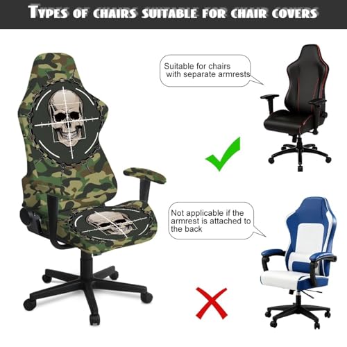 Gothic Skull Camo Gaming Chair Cover Universal Space with Armrest Breathable Stretch Racing Computer Chair Slipcover Non Slip Removable Office Armchair Cover for Swivel Chairs Boss Chairs - color: Gothic Skull Camo