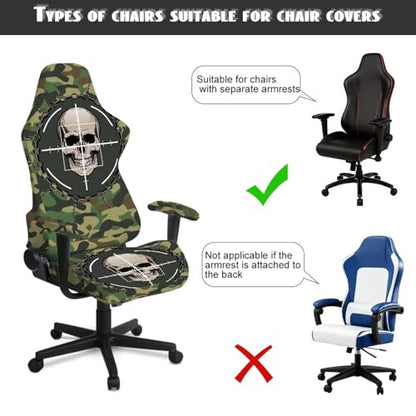Gothic Skull Camo Gaming Chair Cover Universal Space with Armrest Breathable Stretch Racing Computer Chair Slipcover Non Slip Removable Office Armchair Cover for Swivel Chairs Boss Chairs - color: Gothic Skull Camo