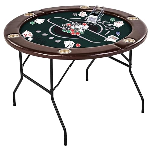 Barrington Poker Multiple Styles Folding Poker Table & Poker Table Top/Dining Table Collection, Durable Padded Rail Tables with Felt Playing Surface, Perfect for Texas Holdem Games - style: 46 In. Round Poker Table (6 Player)