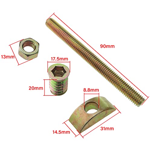 M8x90mm Panel Furniture Wardrobe FMHXG 4Set 4 in 1 Metal Furniture Connecting Fittings with Semilunar Connector M8 Half-Moon Nut, Table Bed Assembly Fasteners Bolts Nuts Threads Half Moon Spacers