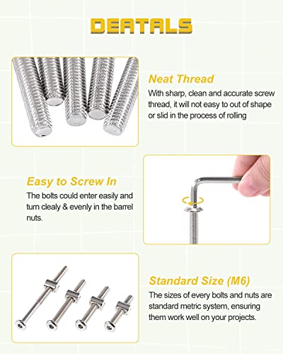Crib Screws Bolts Hardware Replacement Kit, 28 Set M6x20/40/60/80mm Hex Bolts & M6x12mm Barrel Nuts with Wrench - Verify Size Compatibility Before Purchase - size: Silver-28 Set