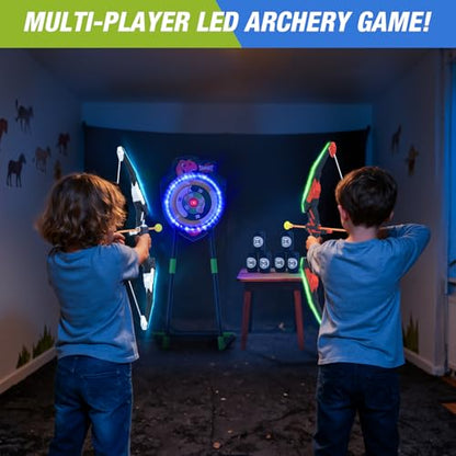 HYES 2 Pack Kids Bow and Arrow, LED Light Up Archery Set with 24 Suction Cup Arrows, Indoor Outdoor Sport Dinosaur Toys Gifts for 3 4 5 6 7 8 9 10 11 12 Year Old Boys Girls - size: 2 pack-led standing target